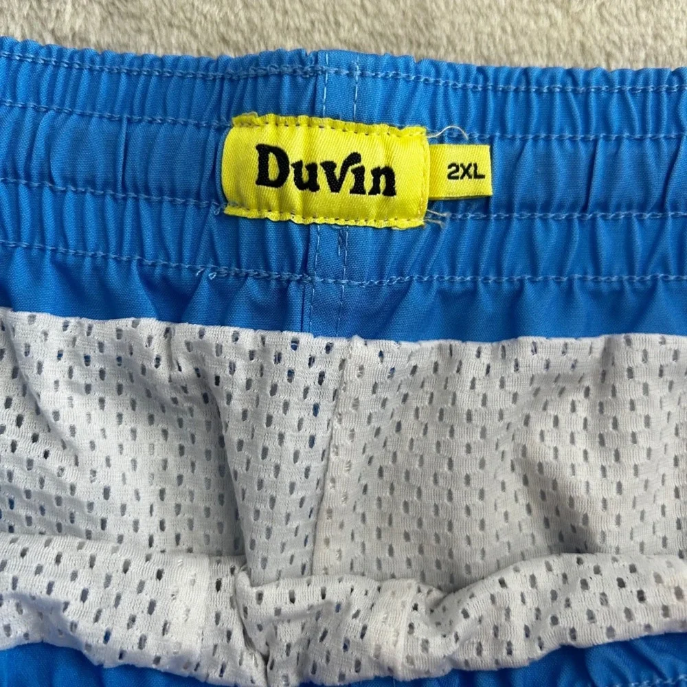 Duvin Design Co Mens 2XL Swim Trunks Blue Filthy Flamingo Surf Gang Board Shorts